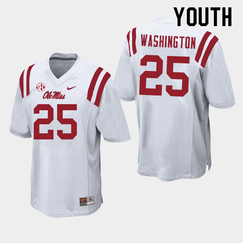 Youth #25 Trey Washington Ole Miss Rebels College Football Jerseys Sale-White